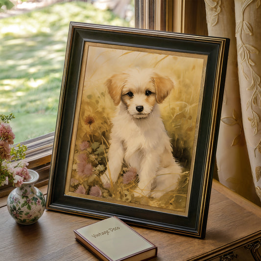 Poster - Golden Meadow Pup: A Portrait of Pure Joy